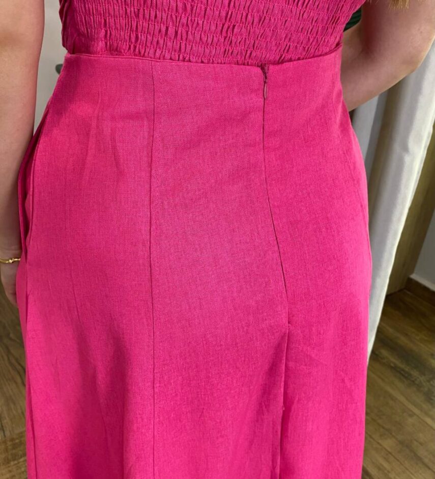 Conjunto Feminino Viscolinho Cropped e Saia Midi Pink com Amarração - Fernanda Ramos Store
