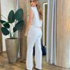 Conjunto Liz Cropped com Bolsos Falsos e Calça Pantalona Off White - Fernanda Ramos Store