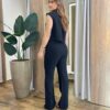 Conjunto Liz Cropped com Bolsos Falsos e Calça Pantalona Preto - Fernanda Ramos Store