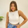 Cropped Feminino Liz Canelado com Bojo e Abertura Lateral Branco - Fernanda Ramos Store