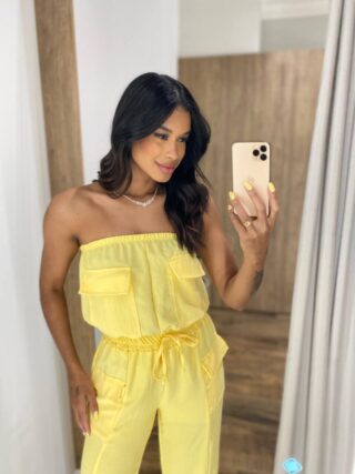 Macacão Feminino Longo Suzy sem Bojo Tomara que Caia Amarelo - Fernanda Ramos Store