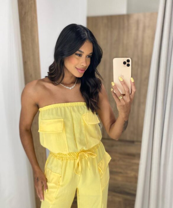 Macacão Feminino Longo Suzy sem Bojo Tomara que Caia Amarelo - Fernanda Ramos Store