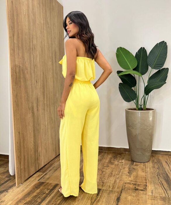 Macacão Feminino Longo Suzy sem Bojo Tomara que Caia Amarelo - Fernanda Ramos Store