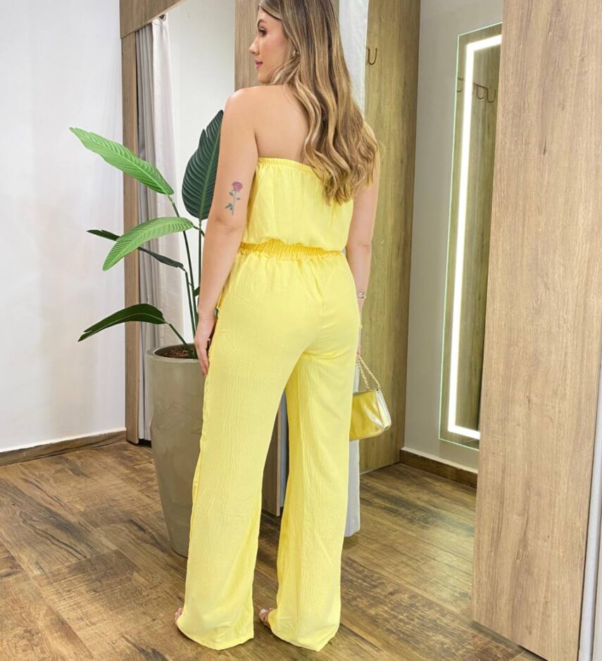 Macacão Feminino Longo Suzy sem Bojo Tomara que Caia Amarelo - Fernanda Ramos Store