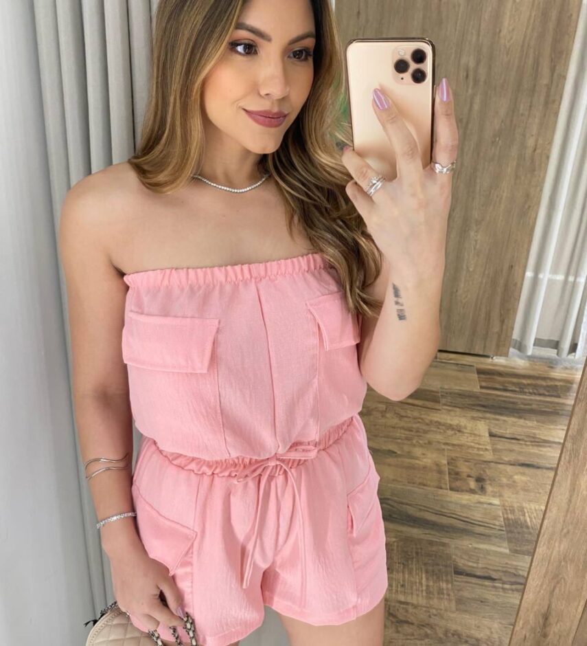 Macaquinho Feminino Suzy Curto sem Bojo Tomara que Caia Rosa - Fernanda Ramos Store