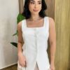 Regata Feminina Alfaiataria Valentina Off White com Botões - Fernanda Ramos Store