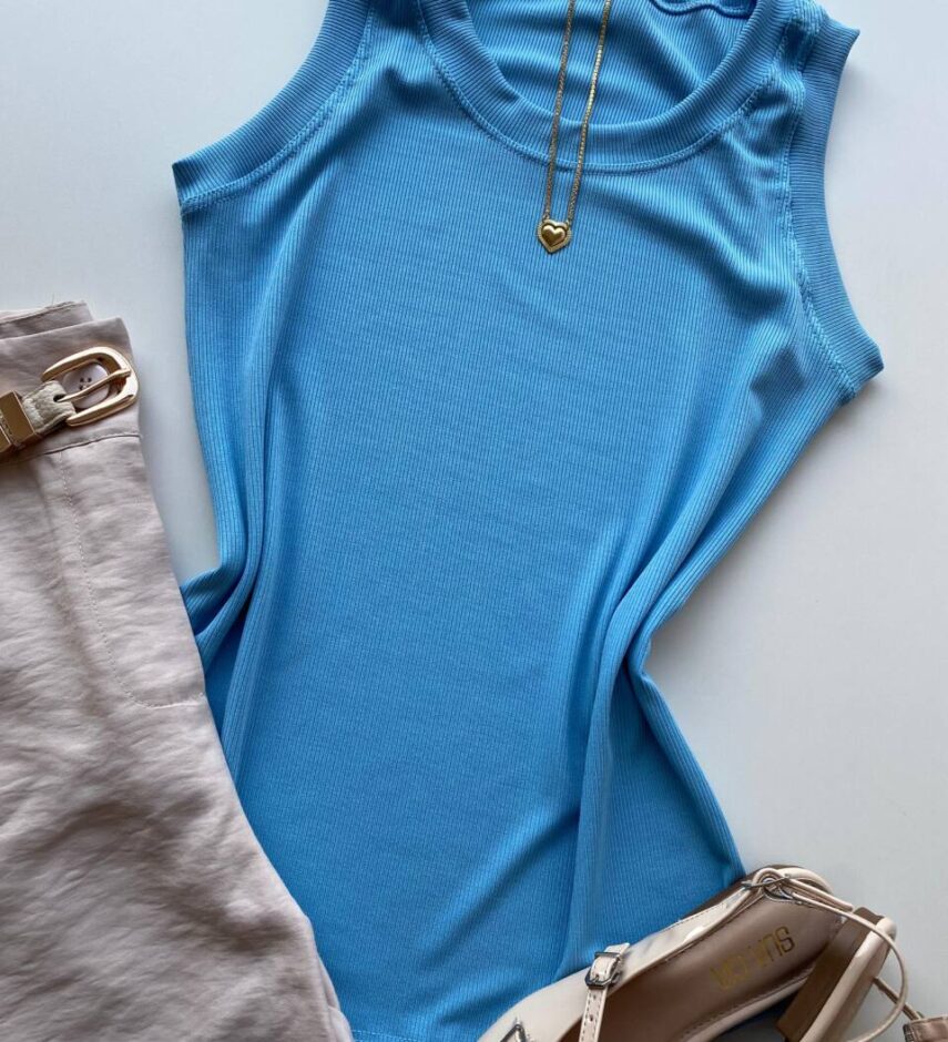 Regata Feminina Canelada Maya Azul - Fernanda Ramos Store