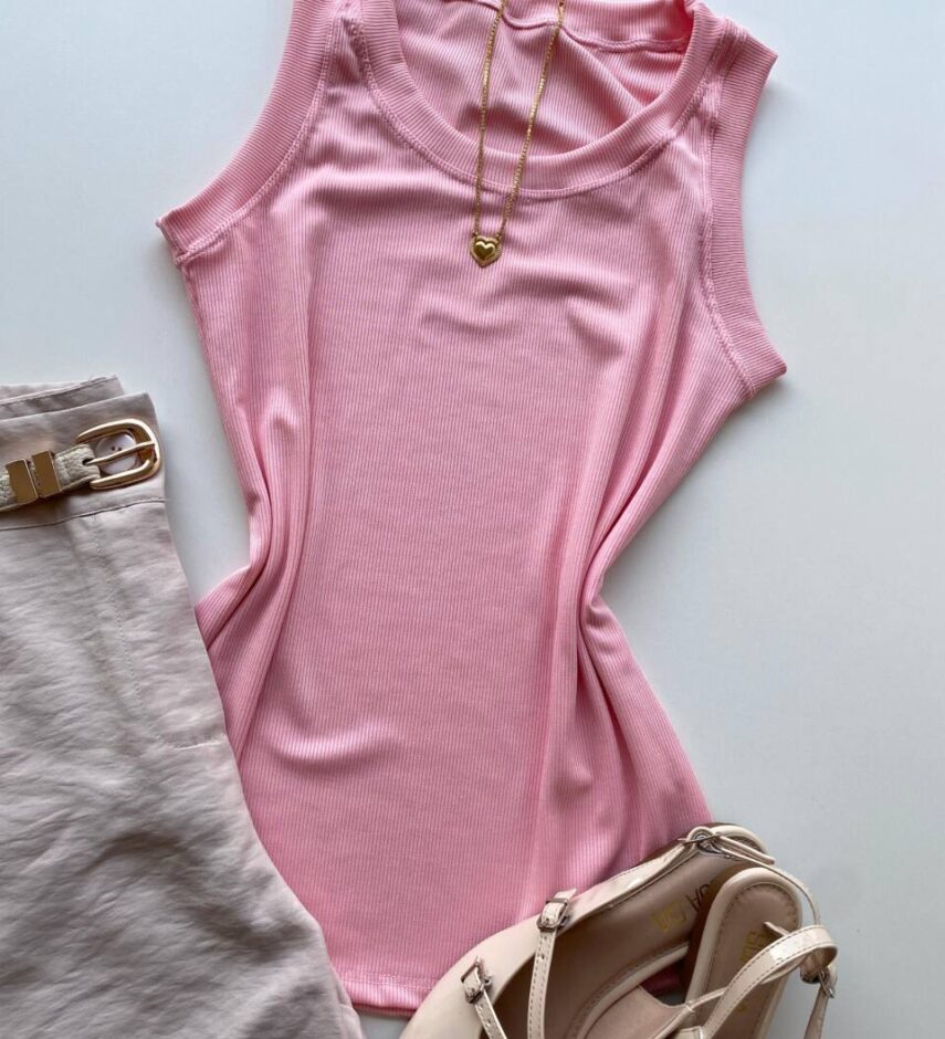 Regata Feminina Canelada Maya Rosa - Fernanda Ramos Store