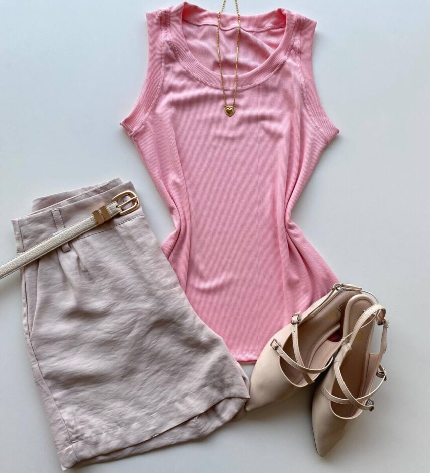 Regata Feminina Canelada Maya Rosa - Fernanda Ramos Store