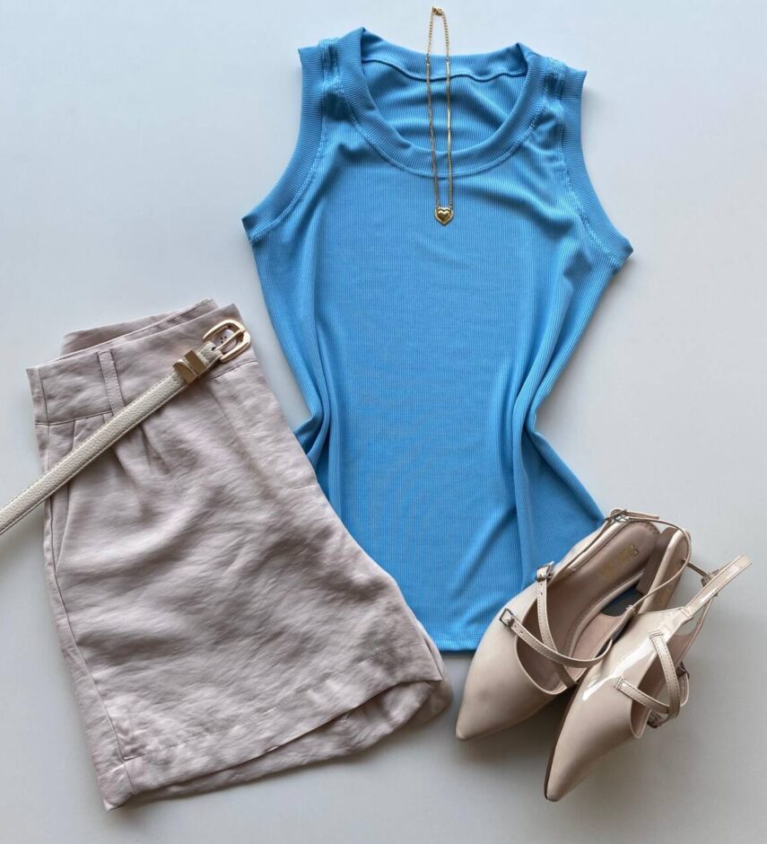 Regata Feminina Canelada Maya Azul - Fernanda Ramos Store