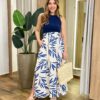 Saia Longa Feminina Ingrid com Bolsos e Fenda Estampada de Azul - Fernanda Ramos Store