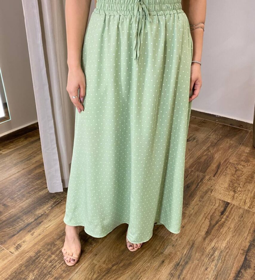 Saia Longa Feminina Luísa com Bolsos e Fenda Poá Verde - Fernanda Ramos Store