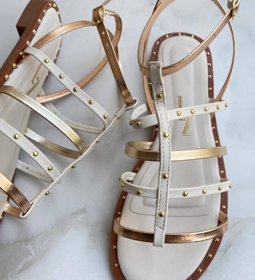 Sandália Feminina Rasteira Helena Off White - Fernanda Ramos Store