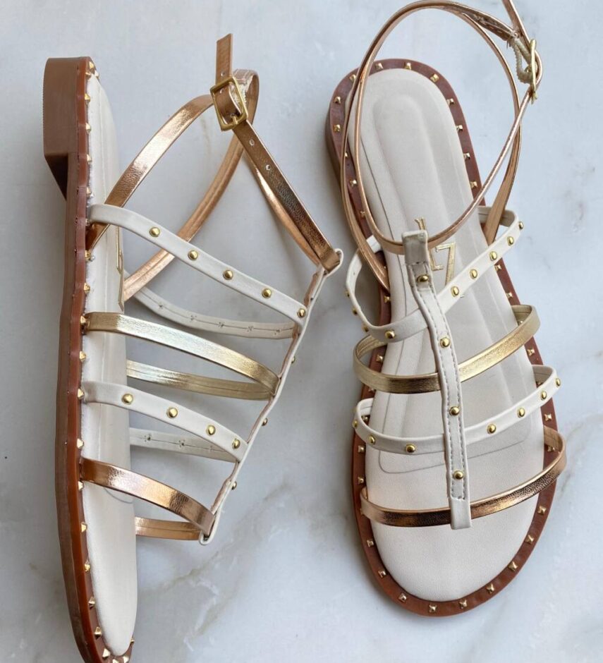 Sandália Feminina Rasteira Helena Off White - Fernanda Ramos Store