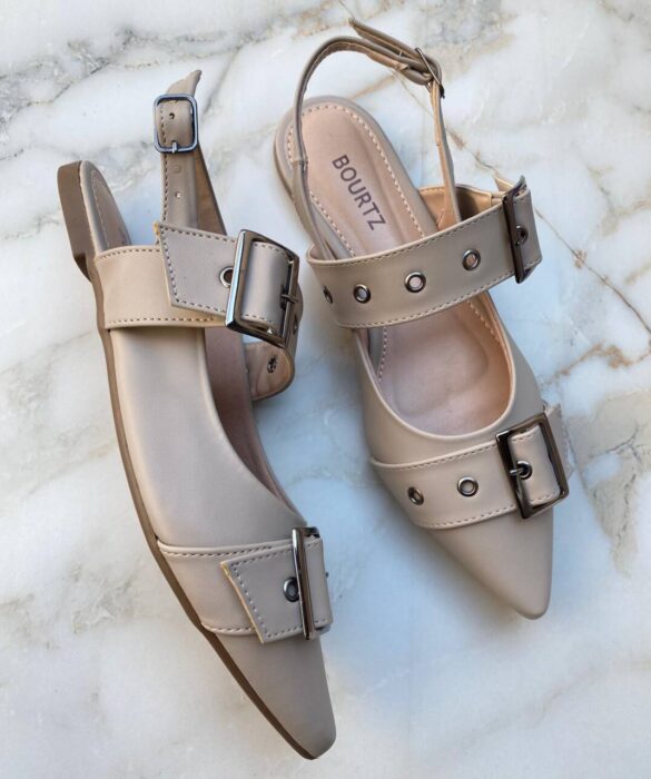 Sapatilha Feminina Slingback com 2 Fivelas Nude - Fernanda Ramos Store