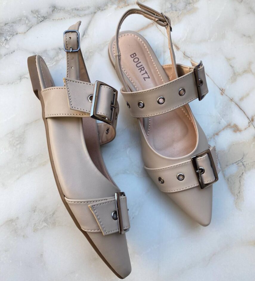 Sapatilha Feminina Slingback com 2 Fivelas Nude - Fernanda Ramos Store