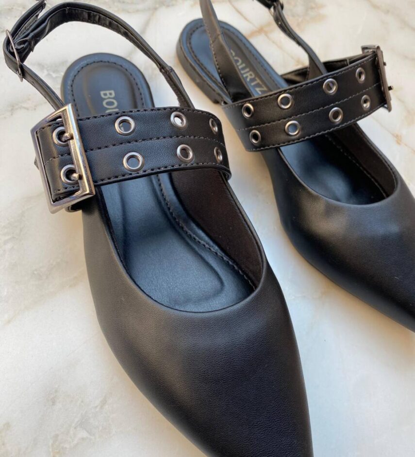 Sapatilha Feminina Slingback com Fivela Preta - Fernanda Ramos Store