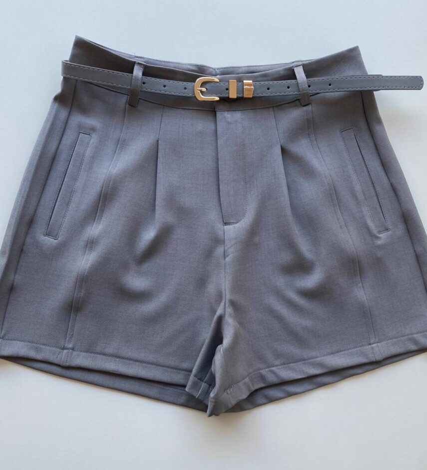 Short Feminino Alfaiataria Louise Cinza com Cinto - Fernanda Ramos Store
