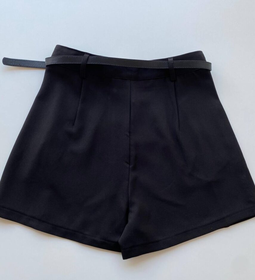 Short Feminino Alfaiataria Louise Preto com Cinto - Fernanda Ramos Store