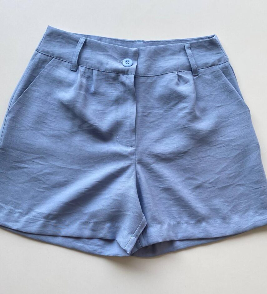 Short Feminino Social Alfaiataria Liz Azul com Bolsos - Fernanda Ramos Store