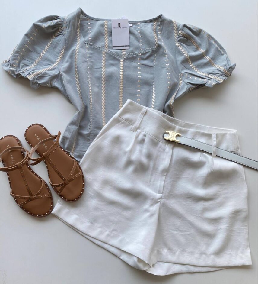 Short Feminino Social Alfaiataria Liz Branco com Bolsos - Fernanda Ramos Store