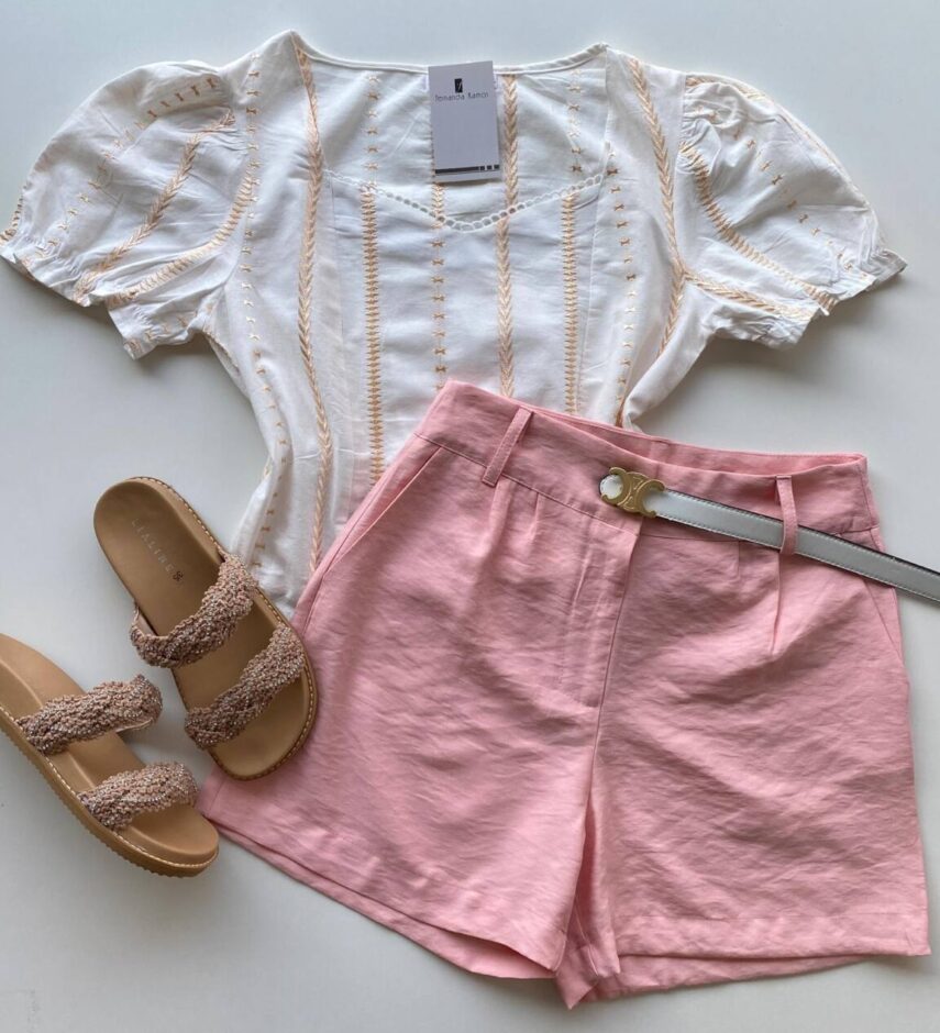 Short Feminino Social Alfaiataria Liz Rosa com Bolsos - Fernanda Ramos Store