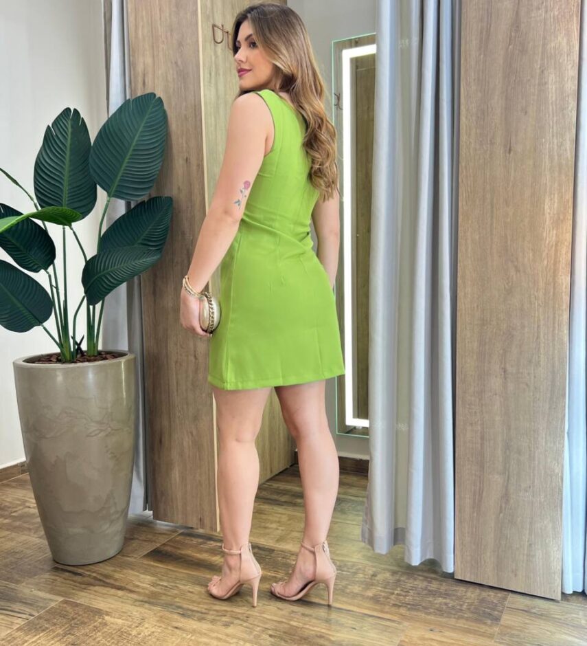 Vestido Curto Laísa sem Bojo Decote em V com Zíper Atrás Verde - Fernanda Ramos Store