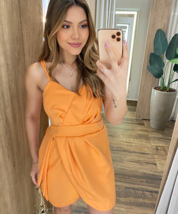 Vestido Feminino Curto Laísa com Bojo e Lastex Laranja - Fernanda Ramos Store