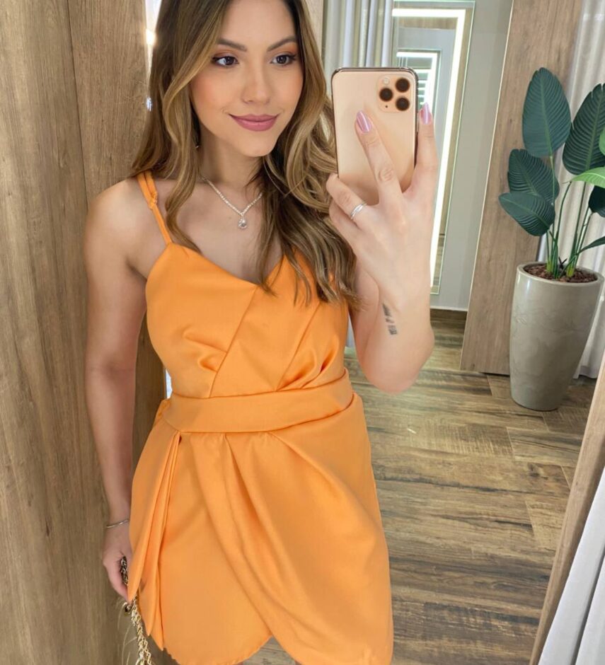 Vestido Feminino Curto Laísa com Bojo e Lastex Laranja - Fernanda Ramos Store
