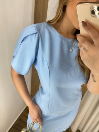 Vestido Feminino Curto Maya sem Bojo Manga Curta Azul - Fernanda Ramos Store