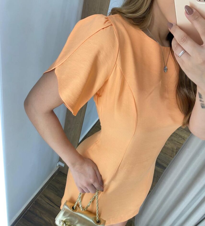 Vestido Feminino Curto Maya sem Bojo Manga Curta Laranja - Fernanda Ramos Store