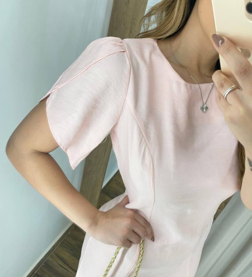 Vestido Feminino Curto Maya sem Bojo Manga Curta Rosa - Fernanda Ramos Store