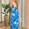 Vestido Longo Ana sem Bojo com Lastex Azul Estampado - Fernanda Ramos Store