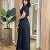 Vestido Longo Bia sem Bojo com Decote V e Amarração Preto - Fernanda Ramos Store