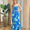 Vestido Longo Chloe sem Bojo Tomara que Caia Azul Estampado - Fernanda Ramos Store