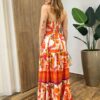 Vestido Longo com Bojo Helena Estampado Laranja - Fernanda Ramos Store