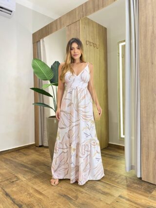 Vestido Longo Helena sem Bojo com Amarração Atrás Estampado - Fernanda Ramos Store