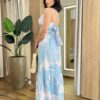 Vestido Longo Helena sem Bojo com Amarração Atrás Estampado de Azul - Fernanda Ramos Store