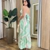 Vestido Longo Helena sem Bojo com Amarração Atrás Estampado de Verde - Fernanda Ramos Store