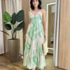 Vestido Longo Helena sem Bojo com Amarração Atrás Estampado de Verde - Fernanda Ramos Store