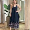 Vestido Midi Ana sem Bojo Alça Regulável com Lastex Preto Estampado - Fernanda Ramos Store