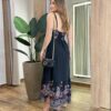 Vestido Midi Ana sem Bojo Alça Regulável com Lastex Preto Estampado - Fernanda Ramos Store