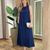 Vestido Midi Ana sem Bojo com Fenda Lateral e Bolsos Azul Marinho - Fernanda Ramos Store