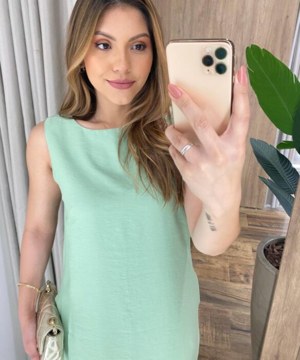 Vestido Midi Ana sem Bojo com Fenda Lateral e Bolsos Verde Claro - Fernanda Ramos Store