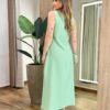 Vestido Midi Ana sem Bojo com Fenda Lateral e Bolsos Verde Claro - Fernanda Ramos Store