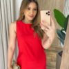 Vestido Midi Ana sem Bojo com Fenda Lateral e Bolsos Vermelho - Fernanda Ramos Store