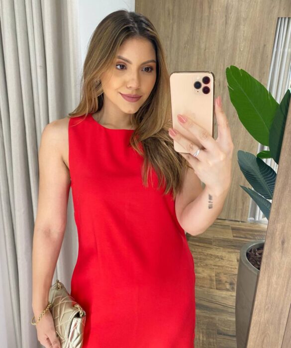 Vestido Midi Ana sem Bojo com Fenda Lateral e Bolsos Vermelho - Fernanda Ramos Store