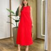 Vestido Midi Ana sem Bojo com Fenda Lateral e Bolsos Vermelho - Fernanda Ramos Store