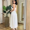 Vestido Midi Ayla sem Bojo Branco com Bolsos e Zíper Atrás - Fernanda Ramos Store