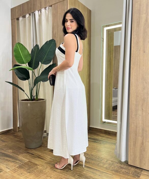 Vestido Midi Ayla sem Bojo Branco com Bolsos e Zíper Atrás - Fernanda Ramos Store